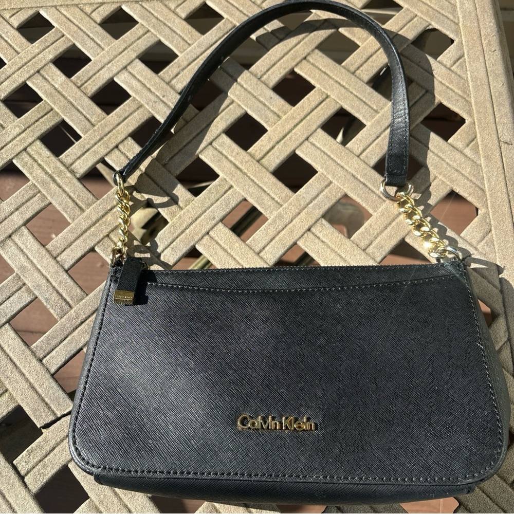 Calvin Klein Black Shoulder Bag with Gold Accents